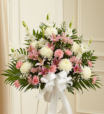 Heartfelt Sympathies Pink &amp;amp; White Standing Basket